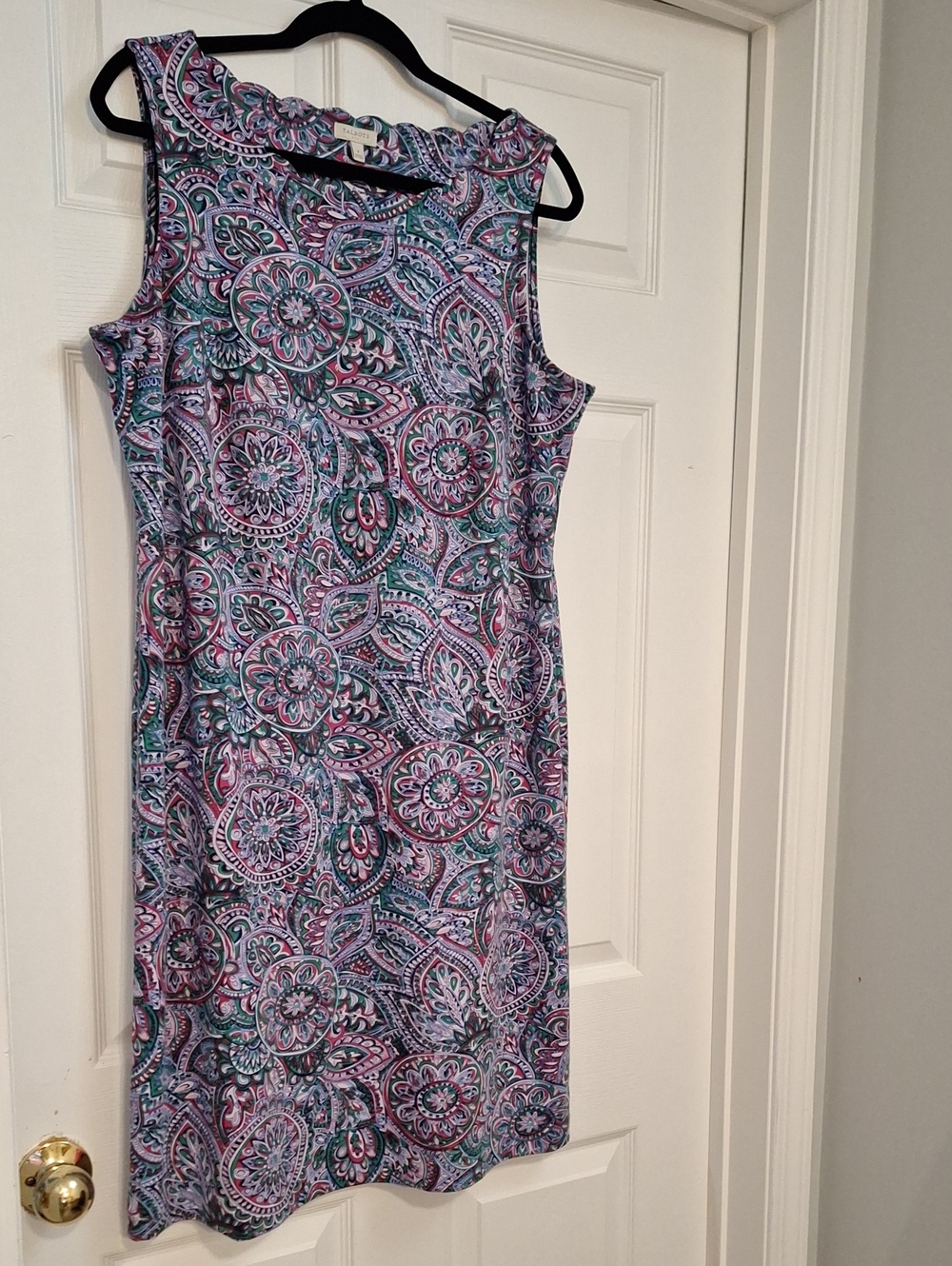 Talbots Sleeveless Paisley Sheath Dress in Teal and Pink